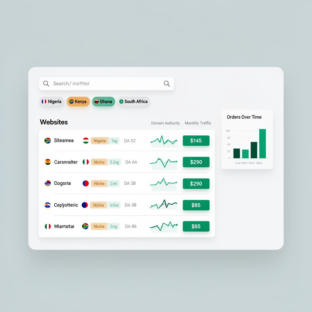 AfricaBacklinks marketplace dashboard preview